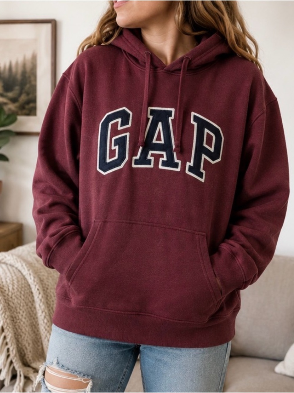 GAP Burgundy Varsity Logo Hoodie XXL Oversized Collegiate Y2K